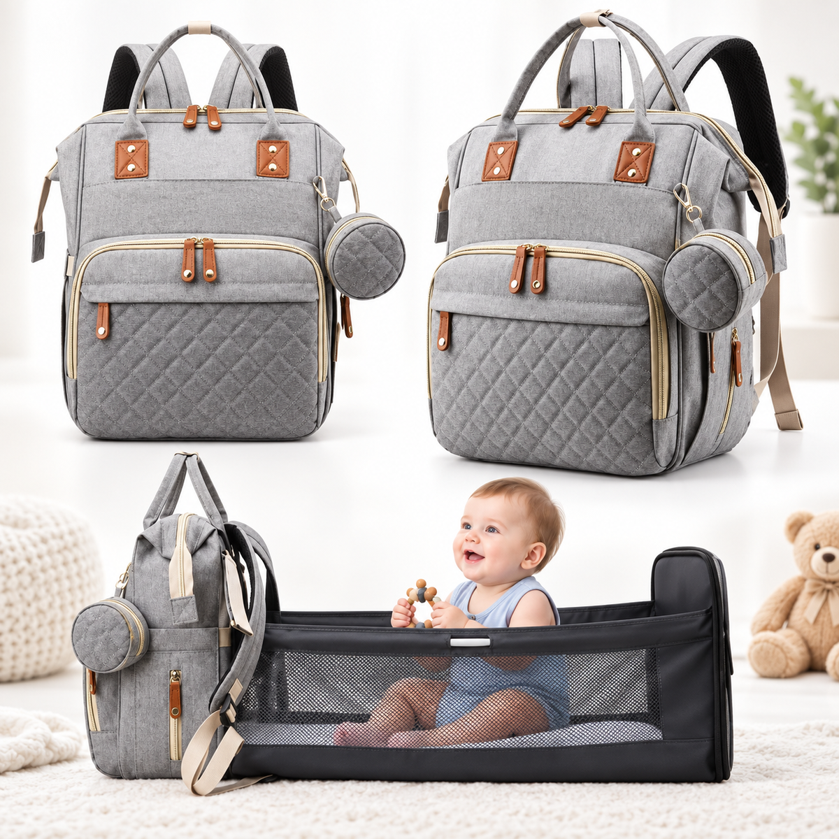 2-in-1 Baby Diaper Bag with Portable Changing Bed