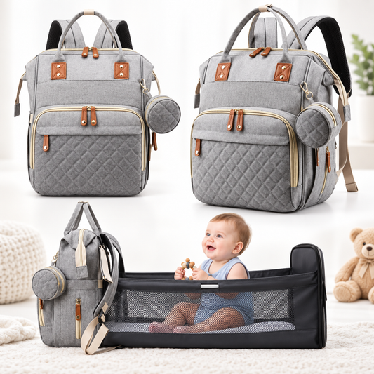 2-in-1 Baby Diaper Bag with Portable Changing Bed
