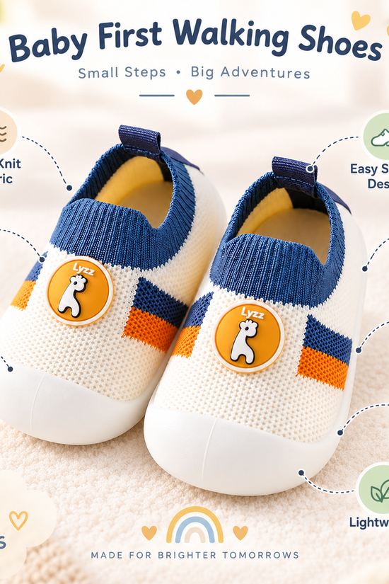 Baby First Walking Toddler Slip-On Shoes for Boys & Girls | Lightweight Flexible Anti-Slip First Walker Shoes for Baby & Kids Soft Knit Breathable Sneakers | (9 to 12 Months)