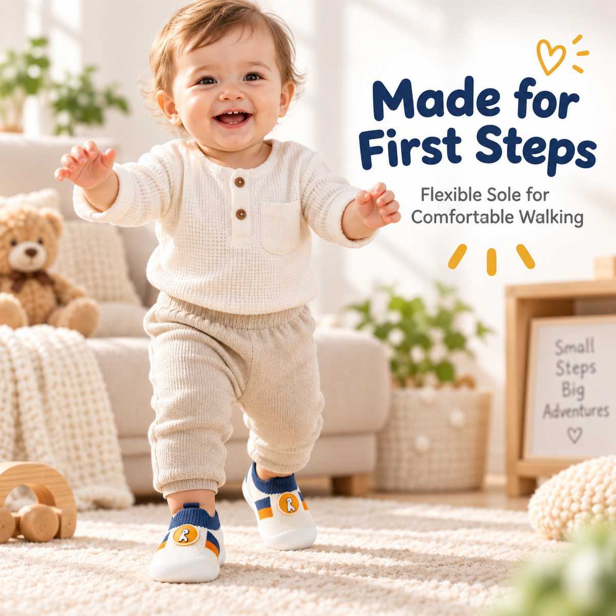 Baby First Walking Toddler Slip-On Shoes for Boys & Girls | Lightweight Flexible Anti-Slip First Walker Shoes for Baby & Kids Soft Knit Breathable Sneakers | (9 to 12 Months)