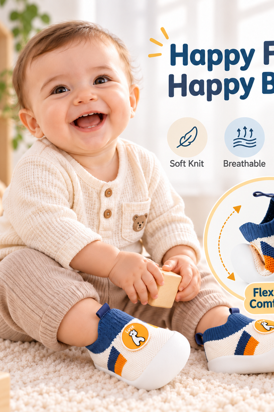 Baby First Walking Toddler Slip-On Shoes for Boys & Girls | Lightweight Flexible Anti-Slip First Walker Shoes for Baby & Kids Soft Knit Breathable Sneakers | (9 to 12 Months)