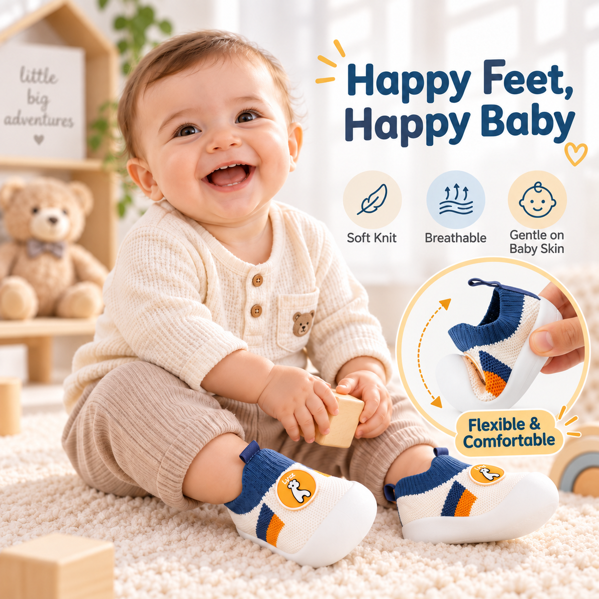 Baby First Walking Toddler Slip-On Shoes for Boys & Girls | Lightweight Flexible Anti-Slip First Walker Shoes for Baby & Kids Soft Knit Breathable Sneakers | (9 to 12 Months)