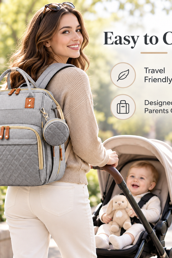 2-in-1 Baby Diaper Bag with Portable Changing Bed