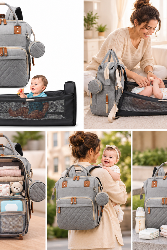 2-in-1 Baby Diaper Bag with Portable Changing Bed