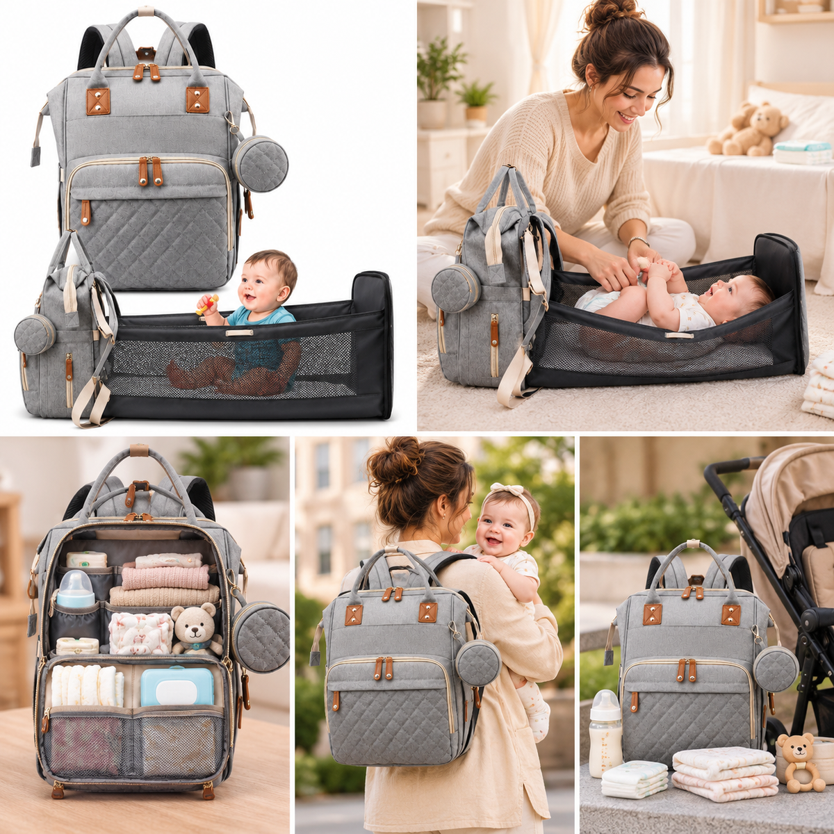 2-in-1 Baby Diaper Bag with Portable Changing Bed